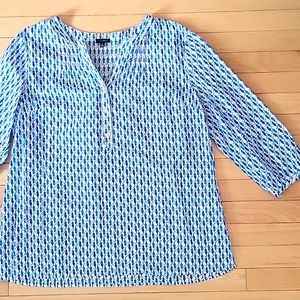 3/$15 Talbots seahorse print cotton top blue XL